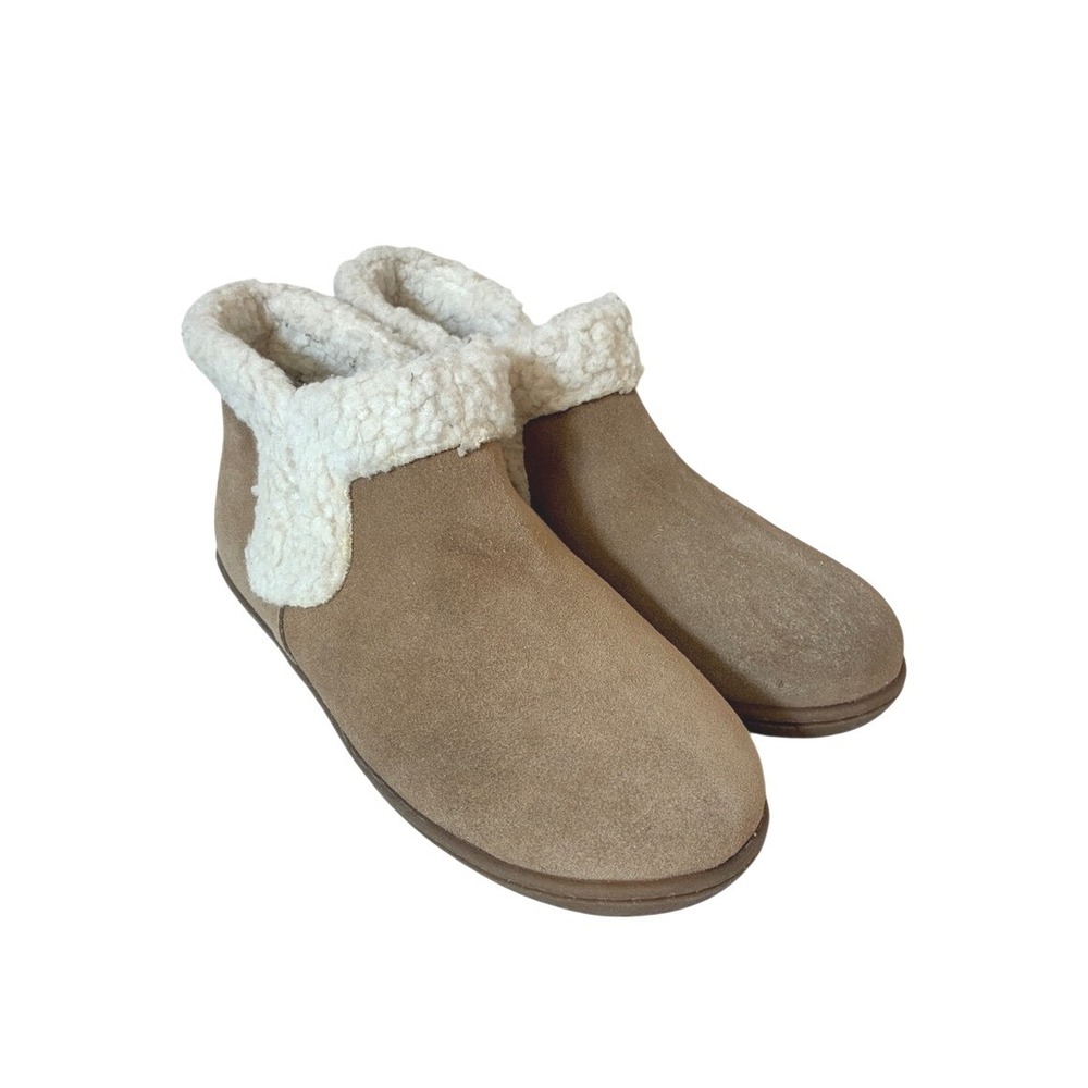 Minnetonka Women Size 8M Tan Lyndy Suede Leather Sherpa Lined Booties Slippers
